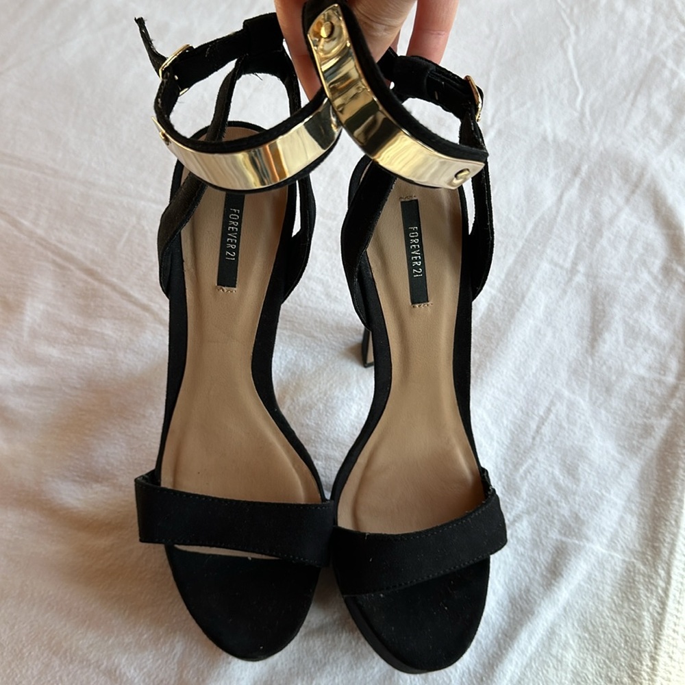 Gold Strap Black Heels